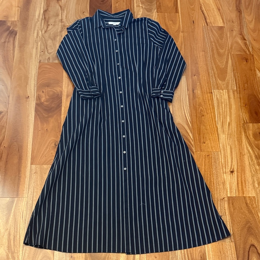 Loft Striped Navy Blue Shirt Dress size 10